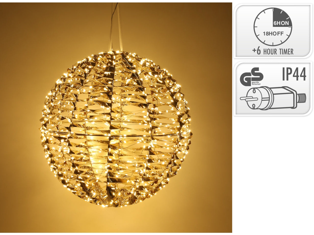 Palla luminosa 720led bianco caldo 40cm oro