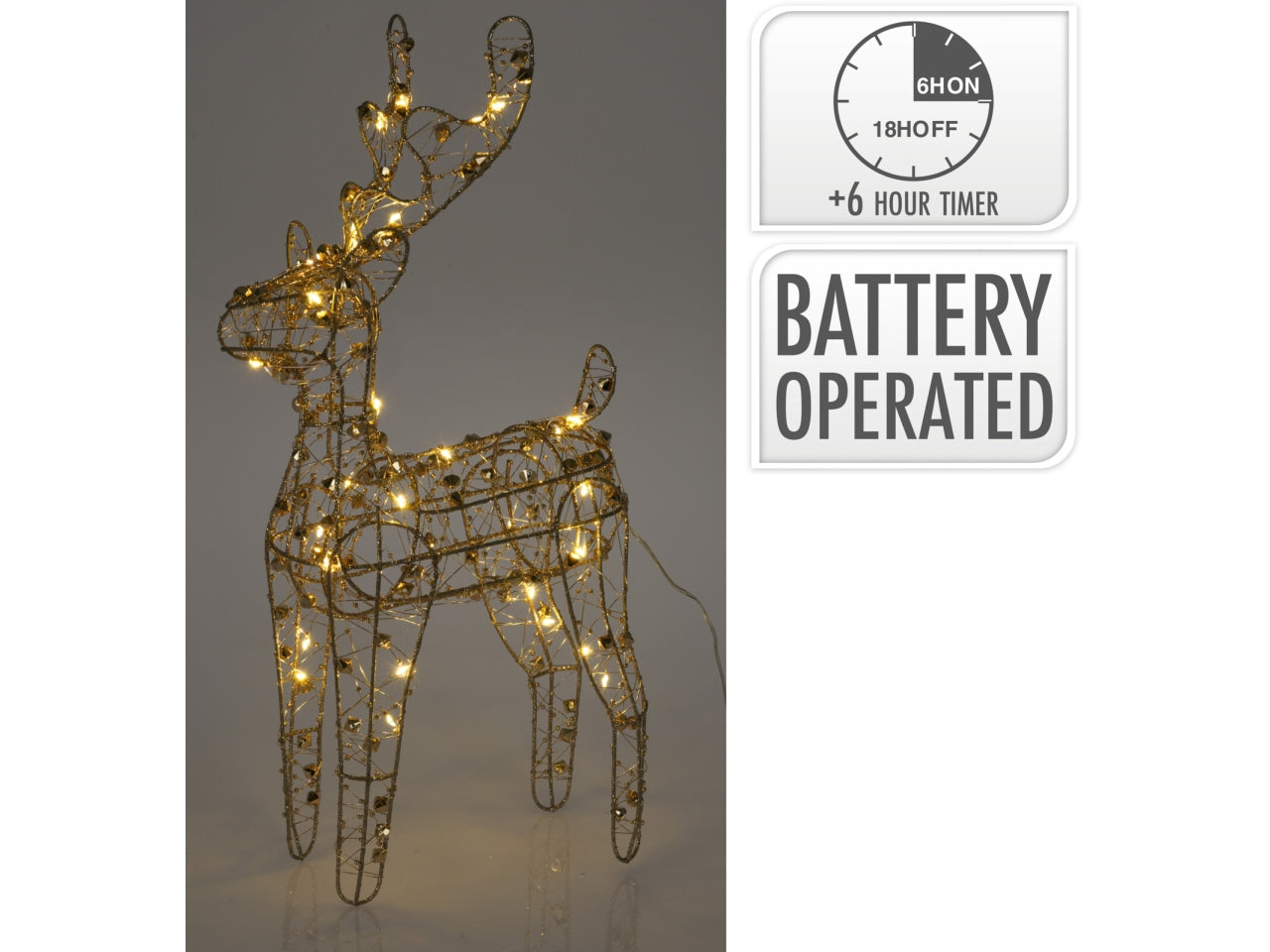 Renna decorativa 37cm con 30 led oro