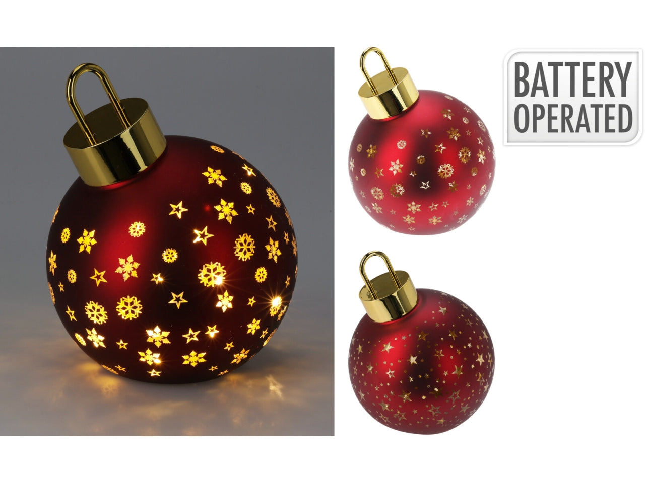 Palla natalizia in vetro con led 15cm rosso