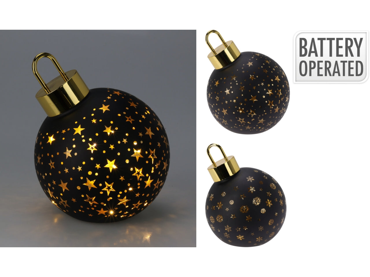 Palla natalizia in vetro con led 15cm oro/nero