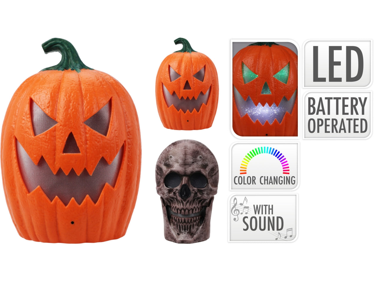 Testa decorativa per halloween con suono 30cm in 2 assortimenti