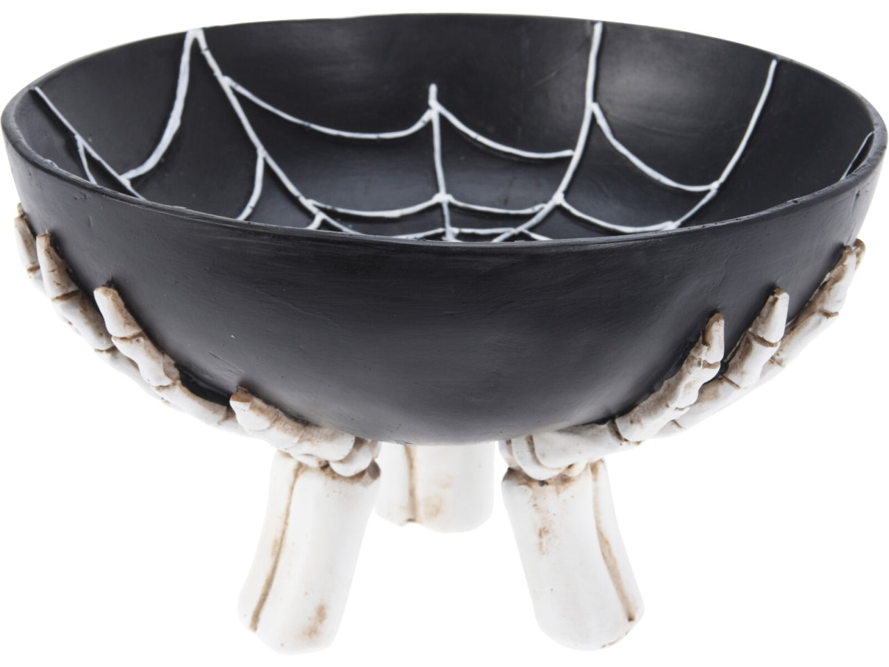 Ciotola decorativa nera con ragnatele e mani di scheletro per halloween