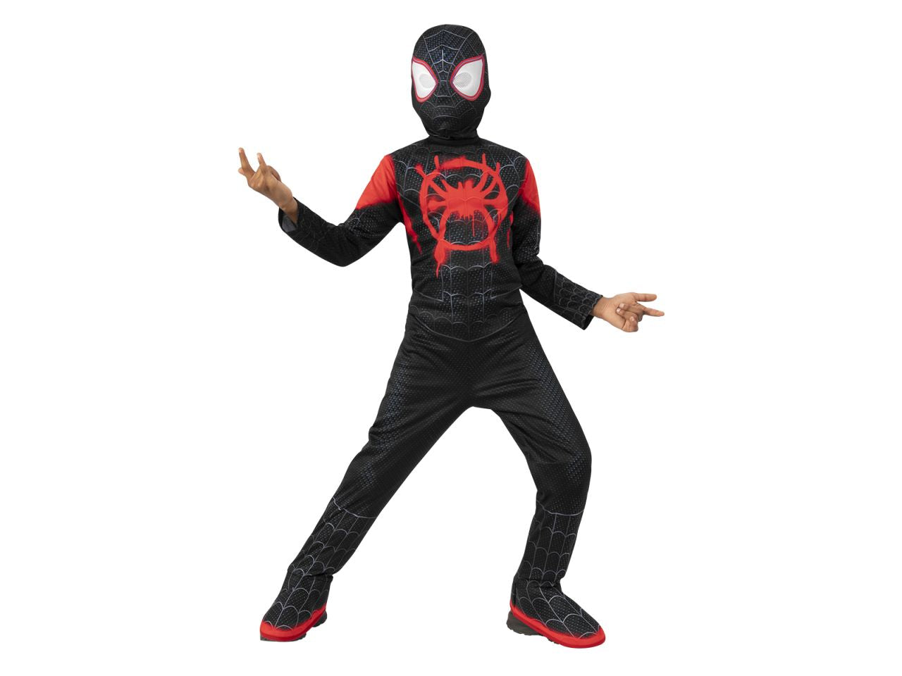 Rubies costume da bambino miles morales classico taglia l - tuta con dettagli stampati e copristivali e maschera in tessuto