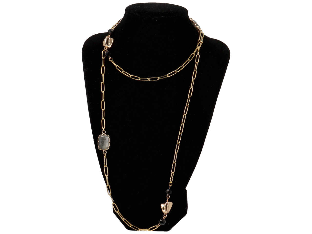 Collana in acciaio + pietra + rame + cristallo