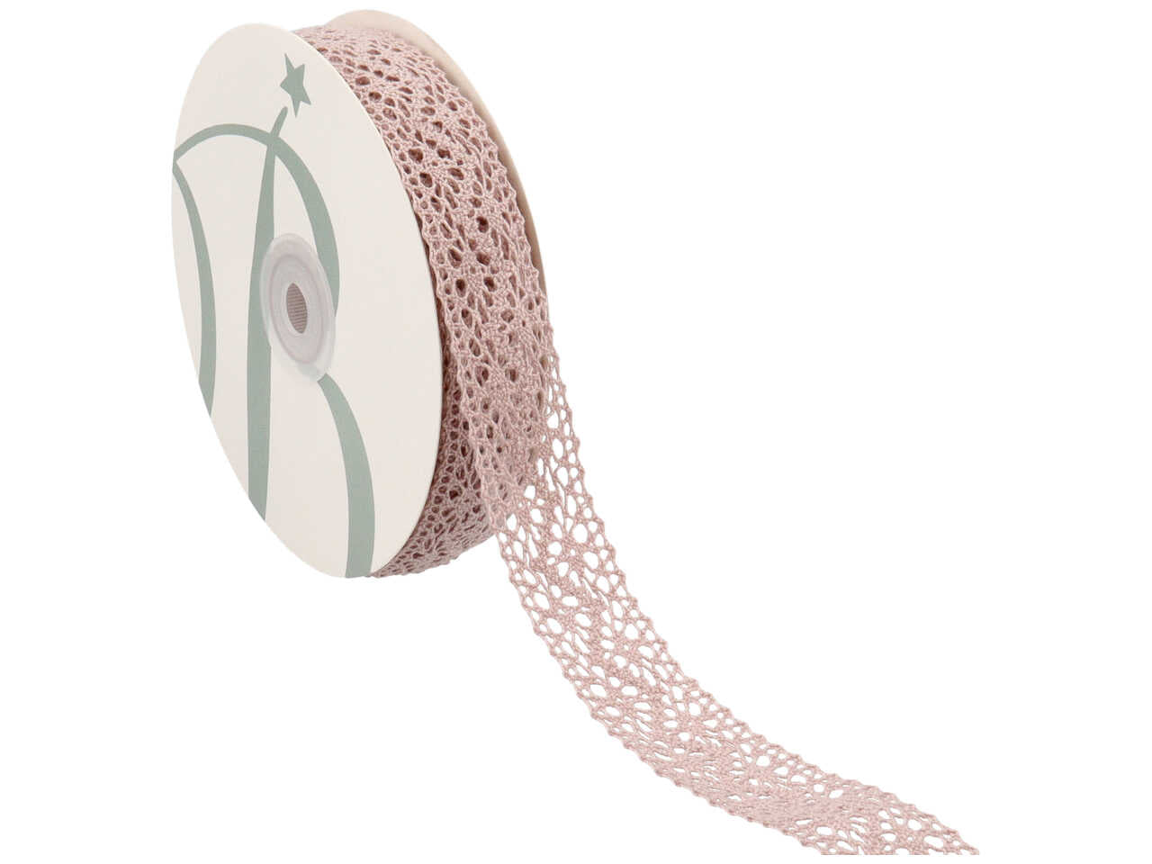 Nastro in pizzo tombolo colore rosa malva 22mmx15mt