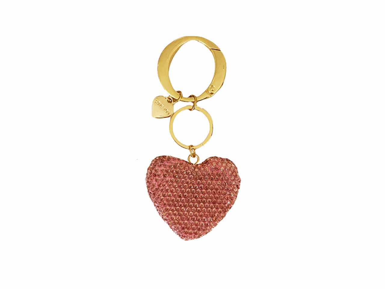 Portachiavi in metallo rosa con cuore e strass