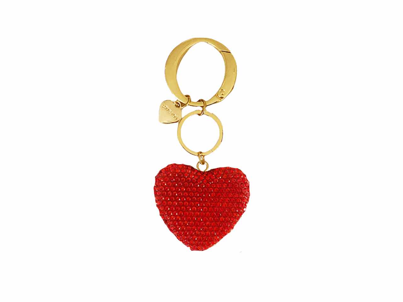 Portachiavi in metallo rosso con cuore e strass