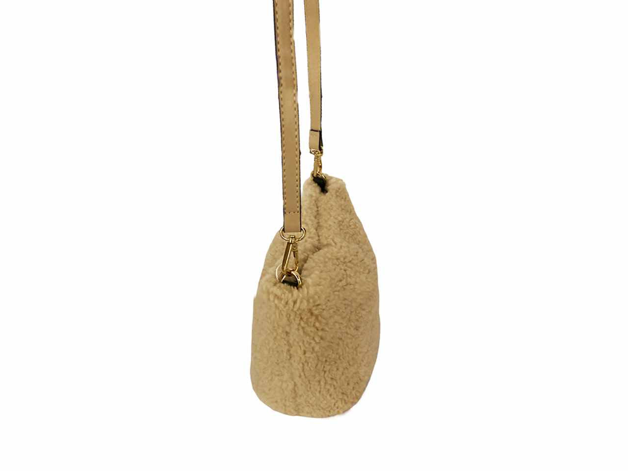 Borsa mano spalla beige in ecopelliccia pecora