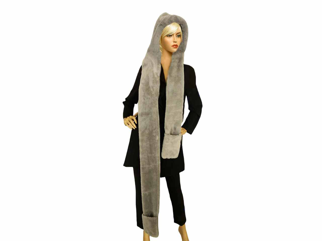 Sciarpa cappuccio donna grigio con tasche