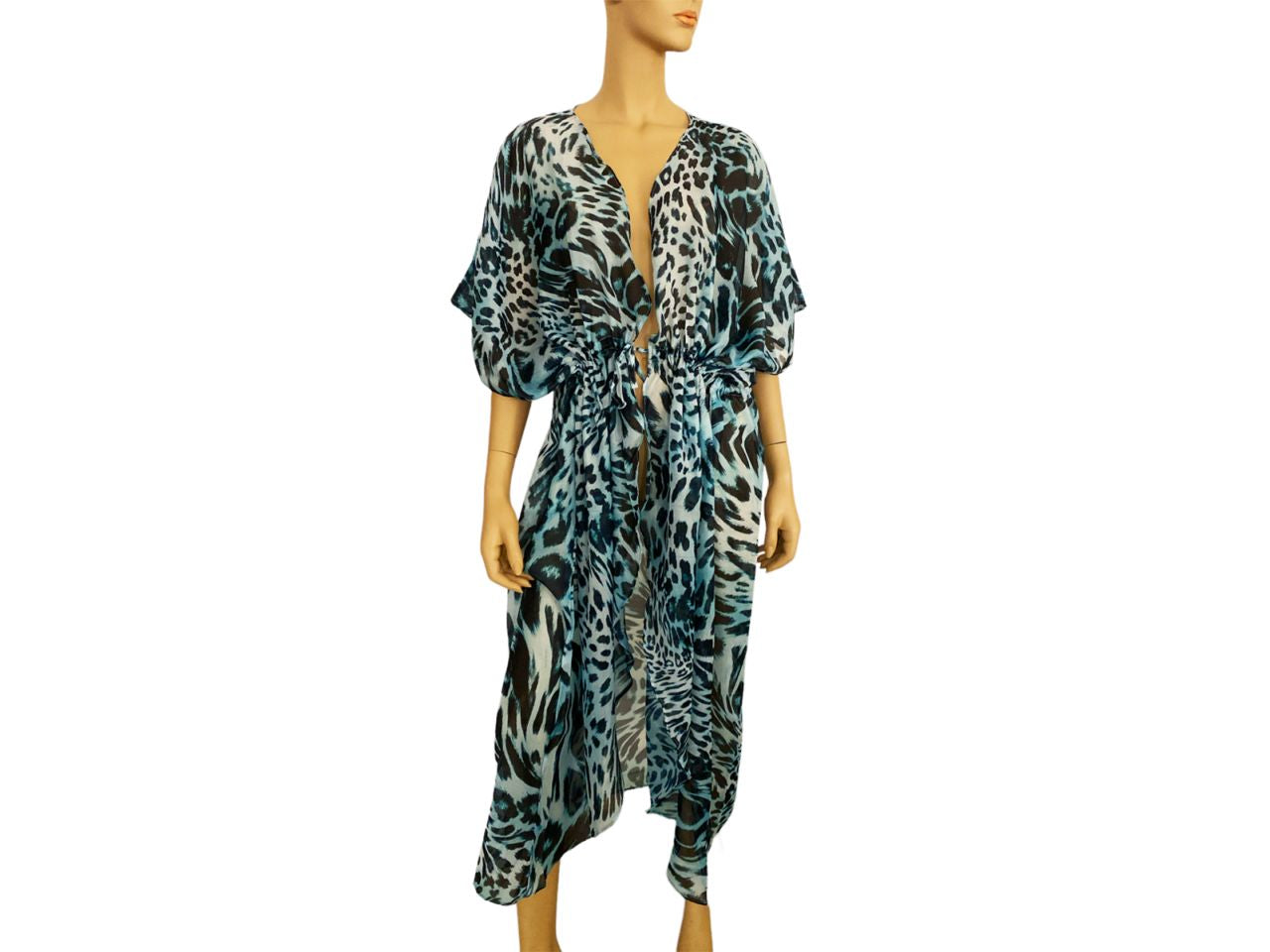 Kimono mare chiffon fantasia animalier turchese
