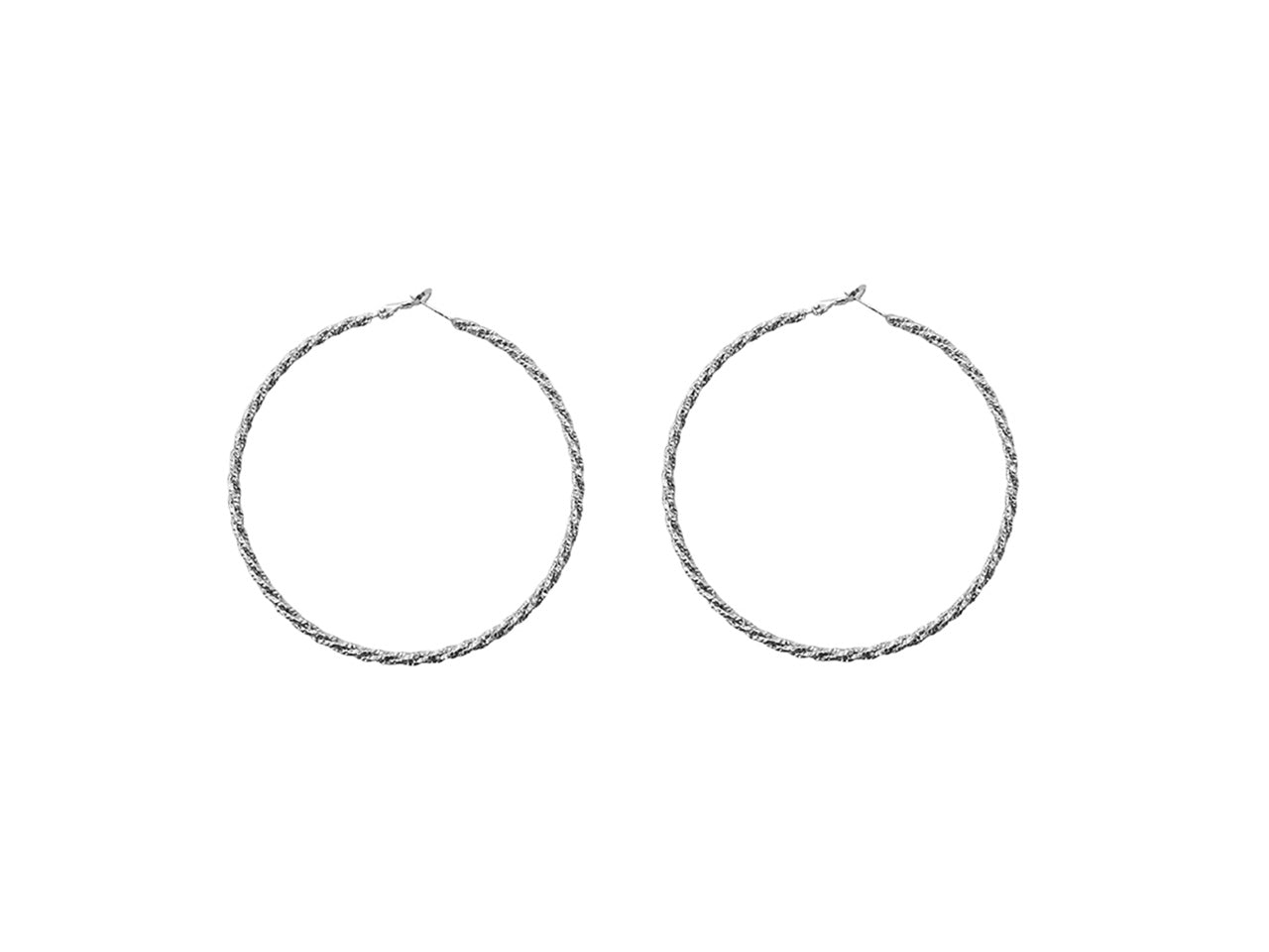 Orecchini cerchio tubicino intrecciato 40mm rodio