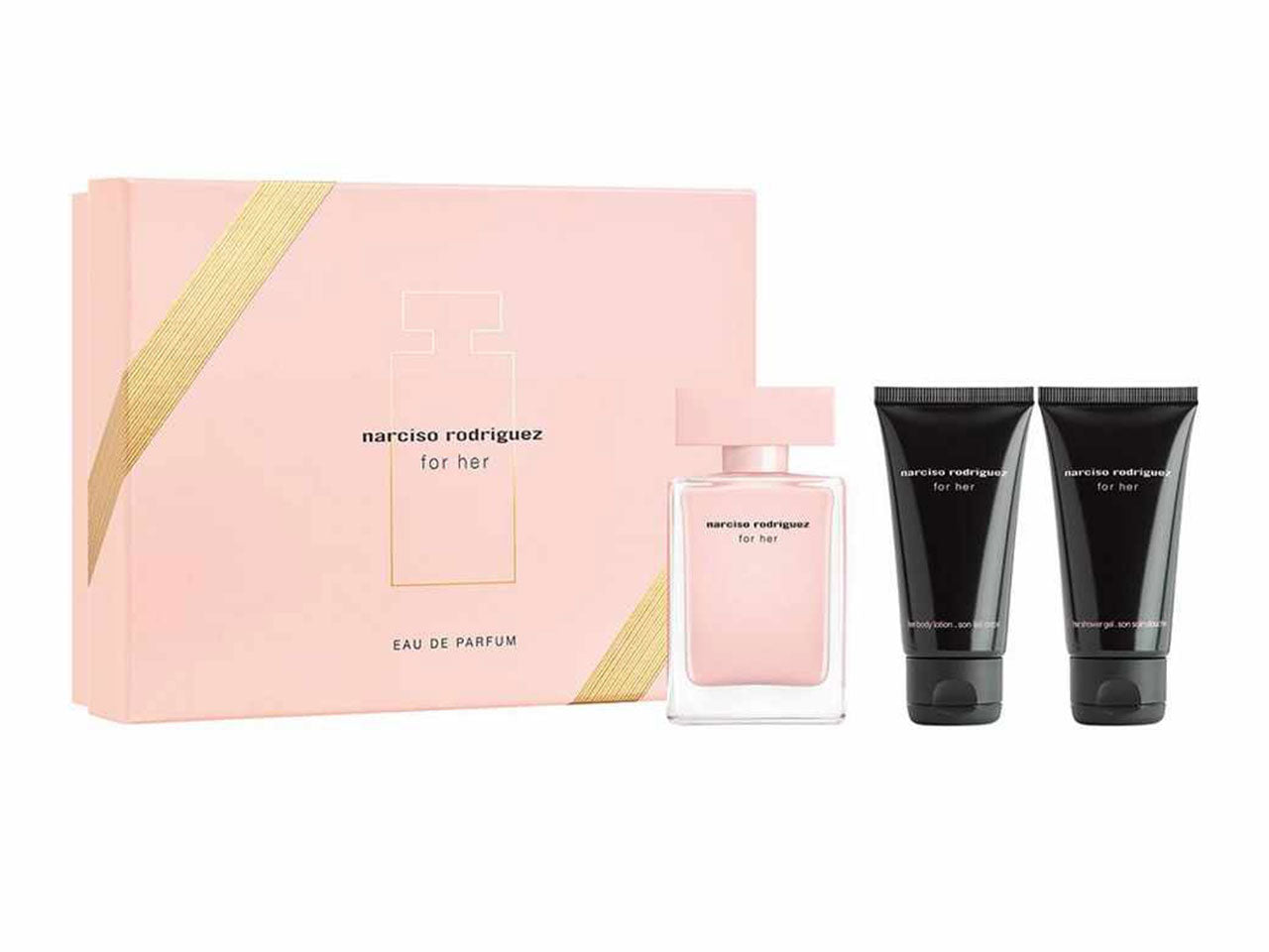 Narciso rodriguez for her set regalo contenente edp 50ml, crema corpo 50ml, bagnoschiuma 50ml