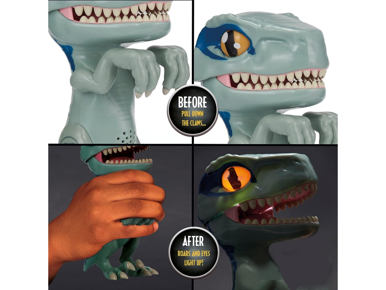 Jurassic world chomper con luce negli occhi e suoni