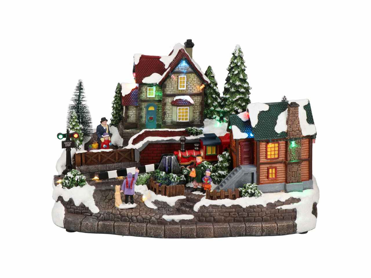 Scenario villaggio natalizio con treno e led 35x22x21,5cm