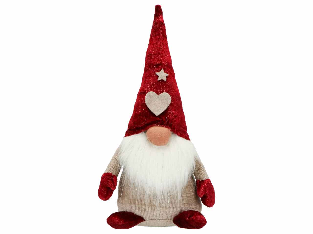 Gnomo con vestito ecru' e cappelo rosso con cuore 20x17x41cm