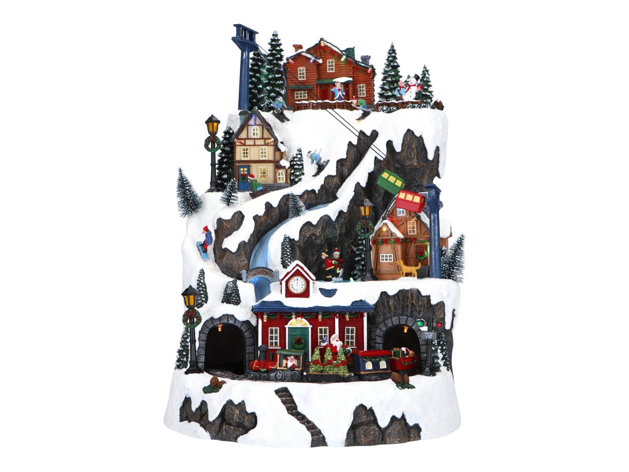Giostrina animata villaggio montano con led e adattatore misura 31x33x45cm multicolor