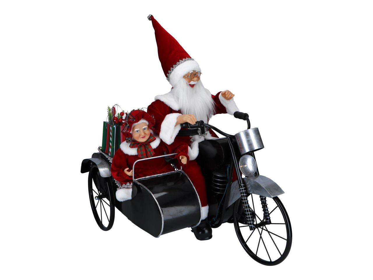 Babbo natale su sidecar con led a batteria misura 78x50x70cm multicolor