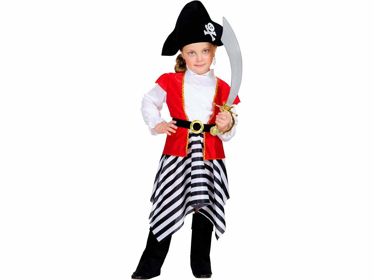 Costume pirata composto da camicia con casacca,pantaloni con copristivali,cintura,cappello 98 cm 1-2 anni
