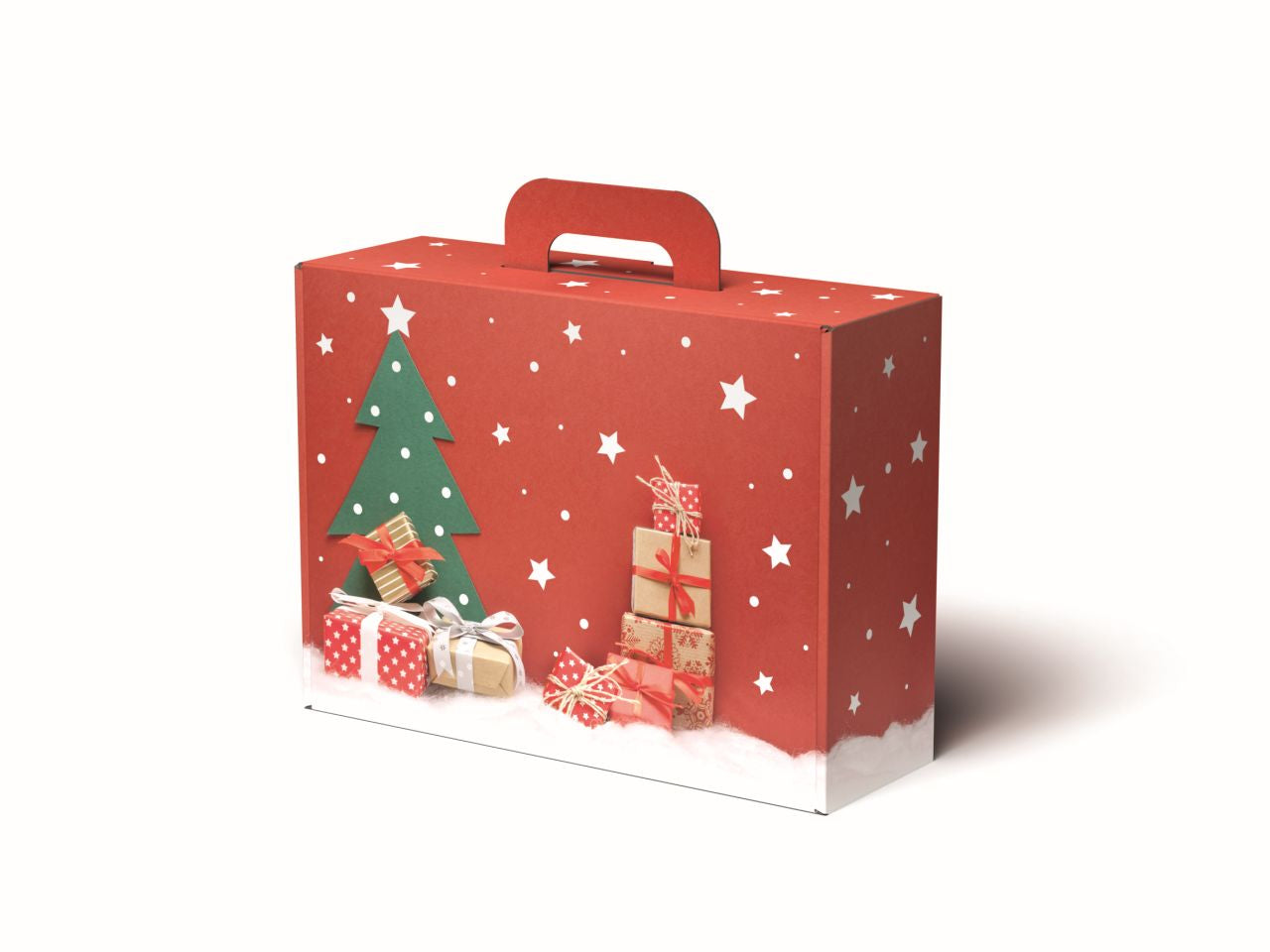 Scatola di cartone per confezioni regalo valigetta 34,5x26x11,5cm decoro magic christmas