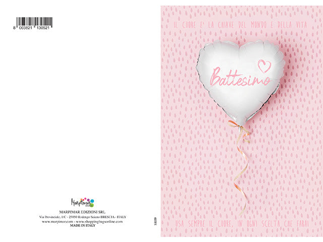 biglietto battesimo rosa con glitter