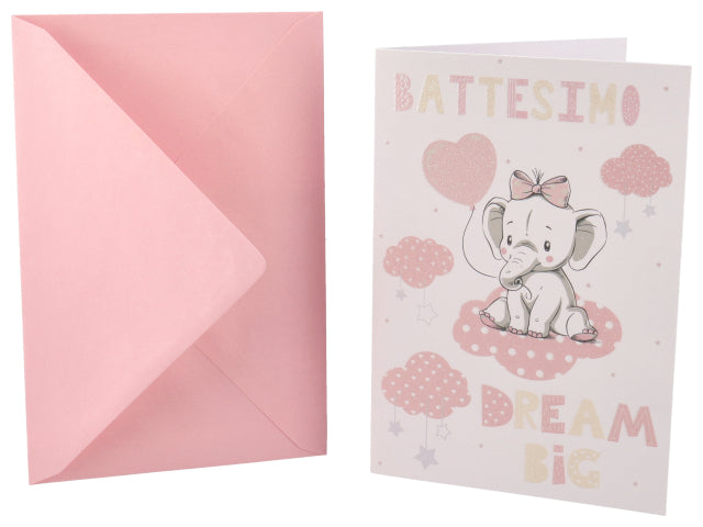 biglietto battesimo porta soldi rosa