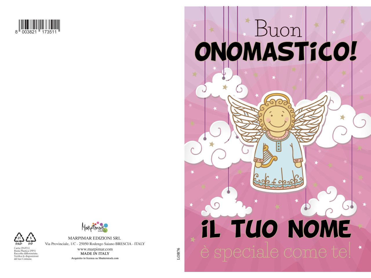 Biglietto auguri buon onomastico colore rosa con busta