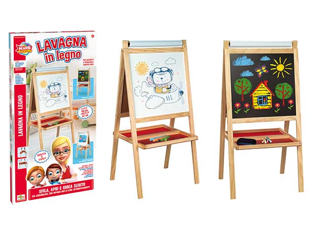 lavagna in legno misura 90x47cm con rotolo carta
