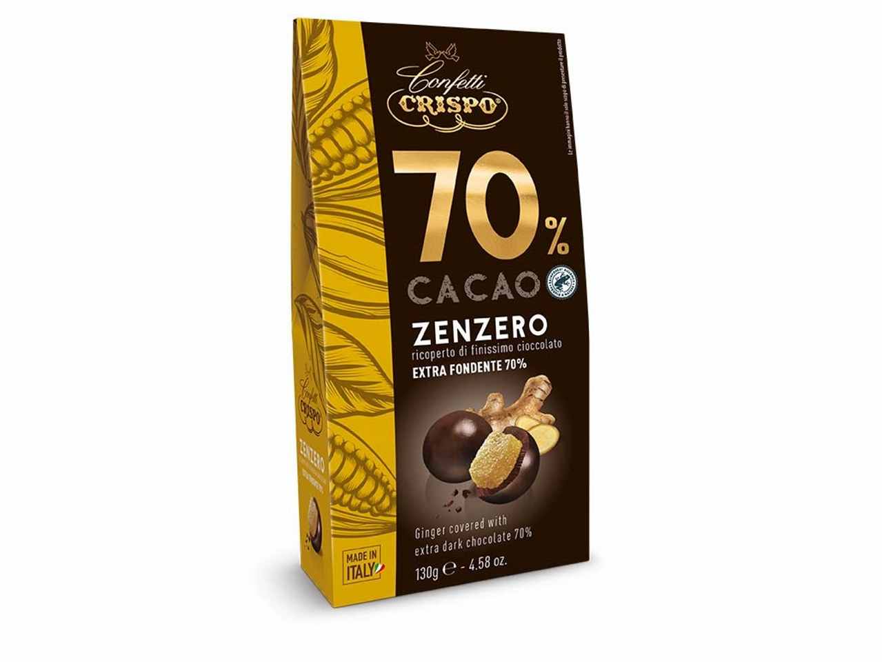 Zenzero ricoperto di cioccolato fondente cacao 70% 130gr
