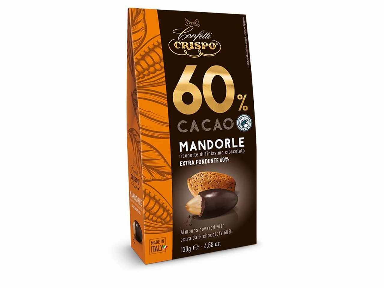 Mandorle ricoperte di finissimo cioccolato fondente cacao 60% 130gr