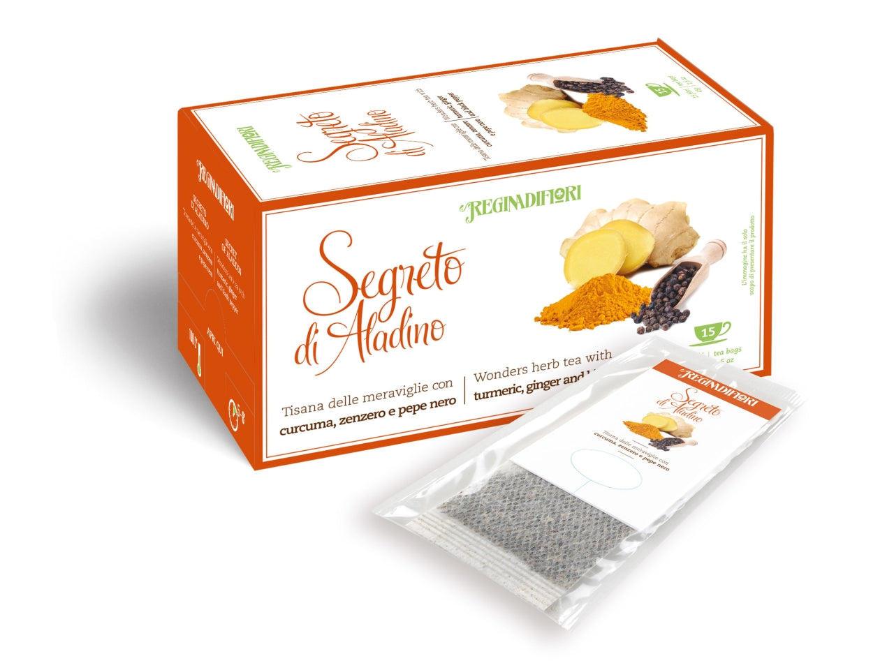 Tisana segreto di aladino con curcuma, zenzero e pepe nero - la confezione comprende 15 astucci da 3gr ciascuno