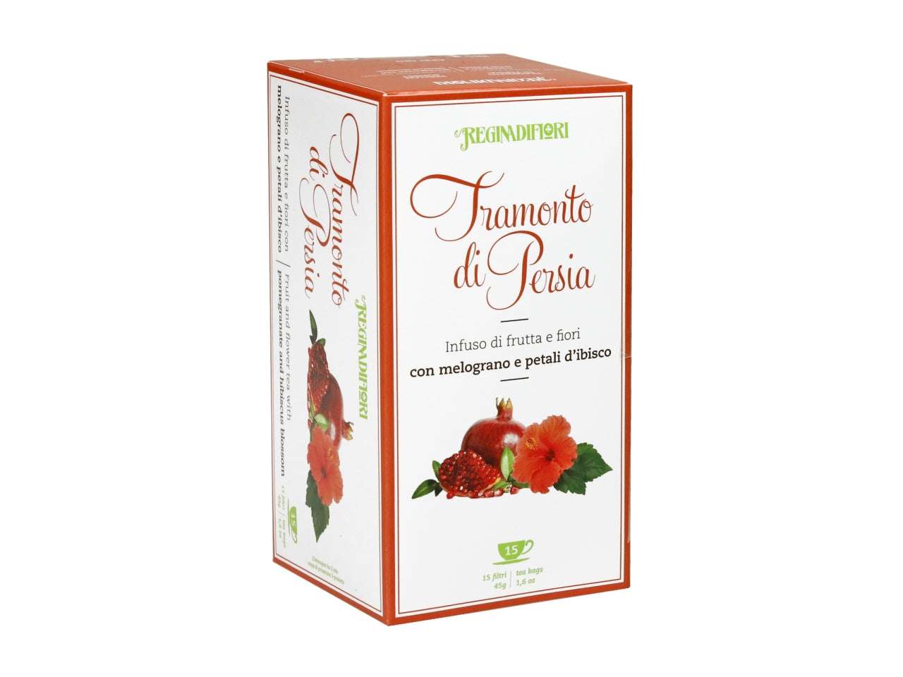 Tisana tramonto di persia con melograno e fiori d'ibisco - la confezione comprende 15 astucci da 3gr ciascuno