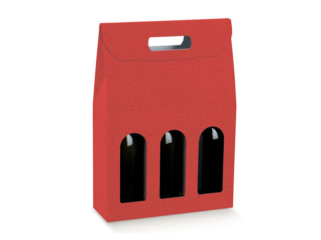 porta bottiglia 3 posti con maniglia e finestra 270x90x385 linea lino rosso