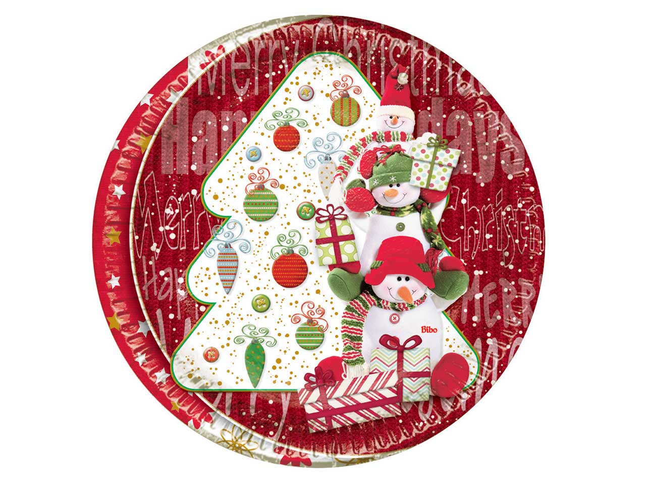 piatti piani in cartoncino d.19cm 10 pezzi decoro pupazzo di neve