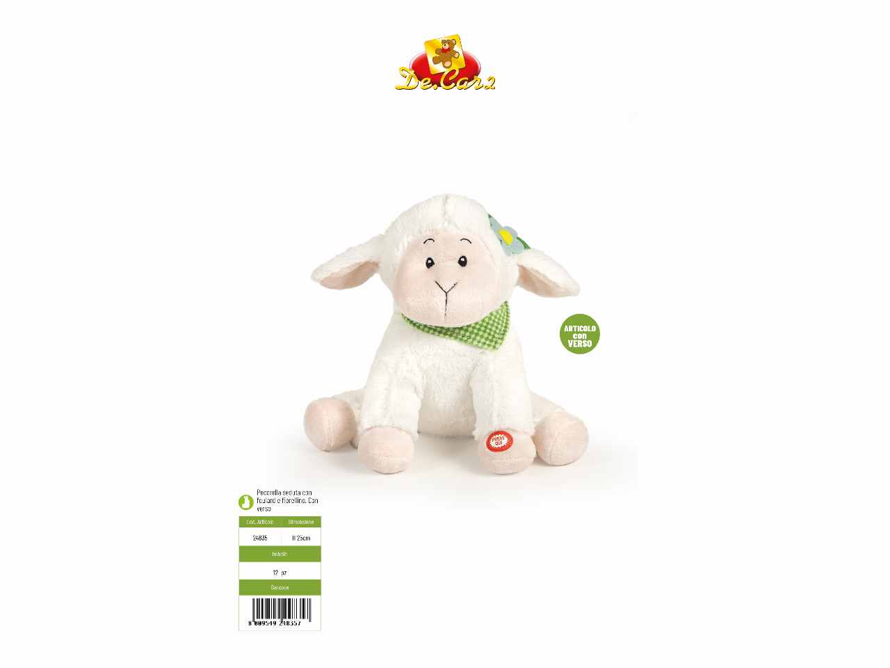 Peluche pecora con verso foulard e fiorellino h.25cm