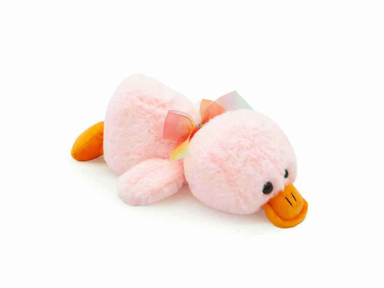 peluche papero steso con fiocco l.30cm 4 colori assortiti