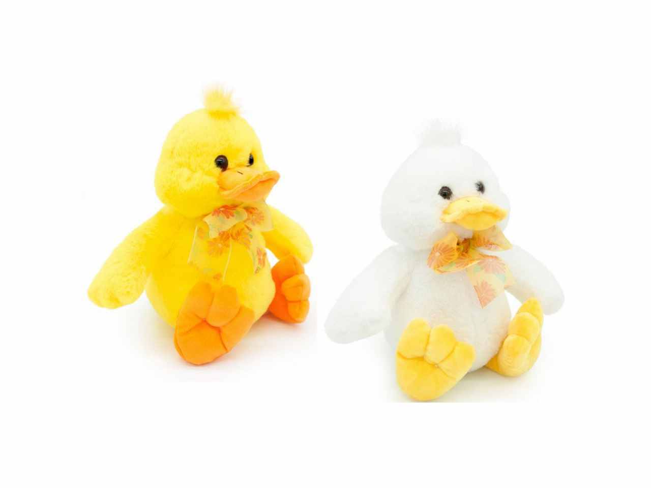 peluche papero con fiocco l.30cm 2 colori assortiti