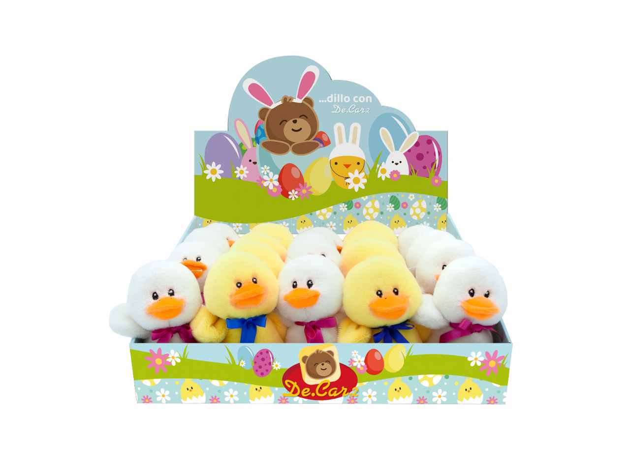 Peluche paperotto con fiocchetto h.16cm 2 colori assortiti in display da 20 pezzi