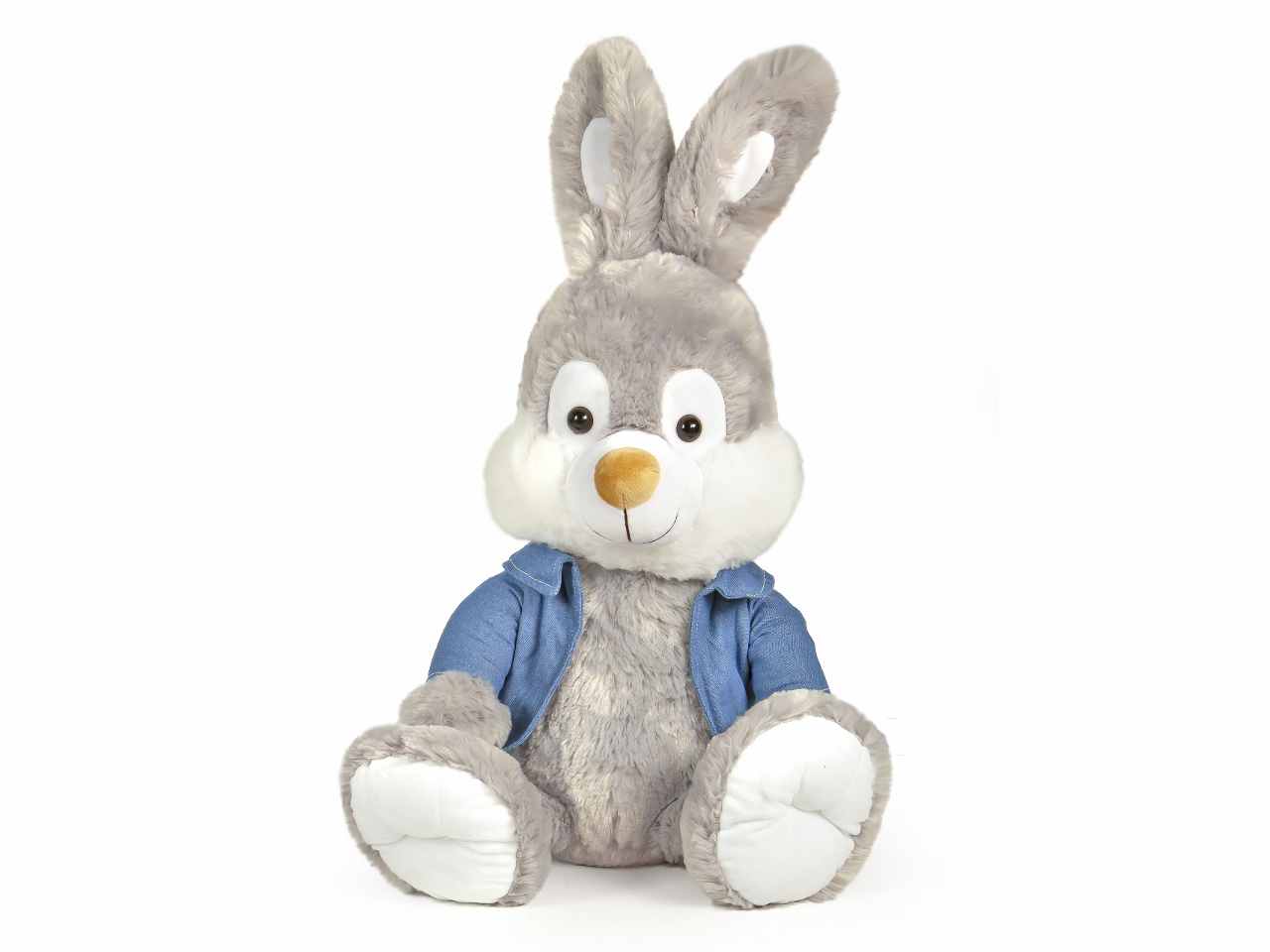 peluche bunny seduto con giacchetta jeans l.60cm 2 colori assortiti