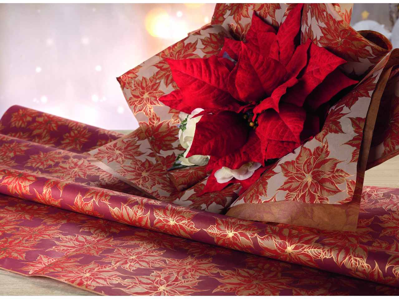 Bobina carta poinsettia 1,00x25mt rossa