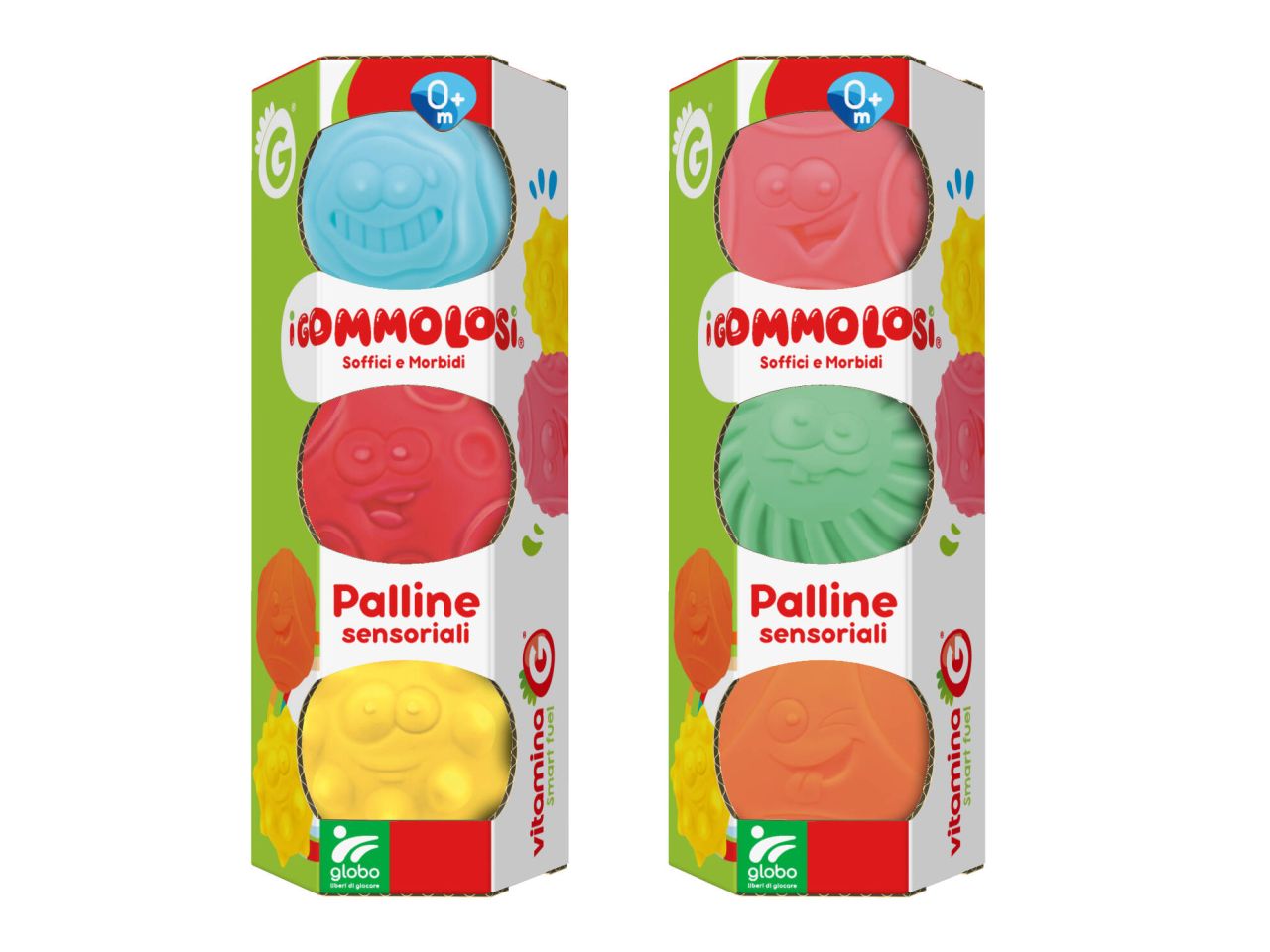 palle sensoriali 3 pezzi in vinile con suono funzionamento a batteria in 2 assortimenti