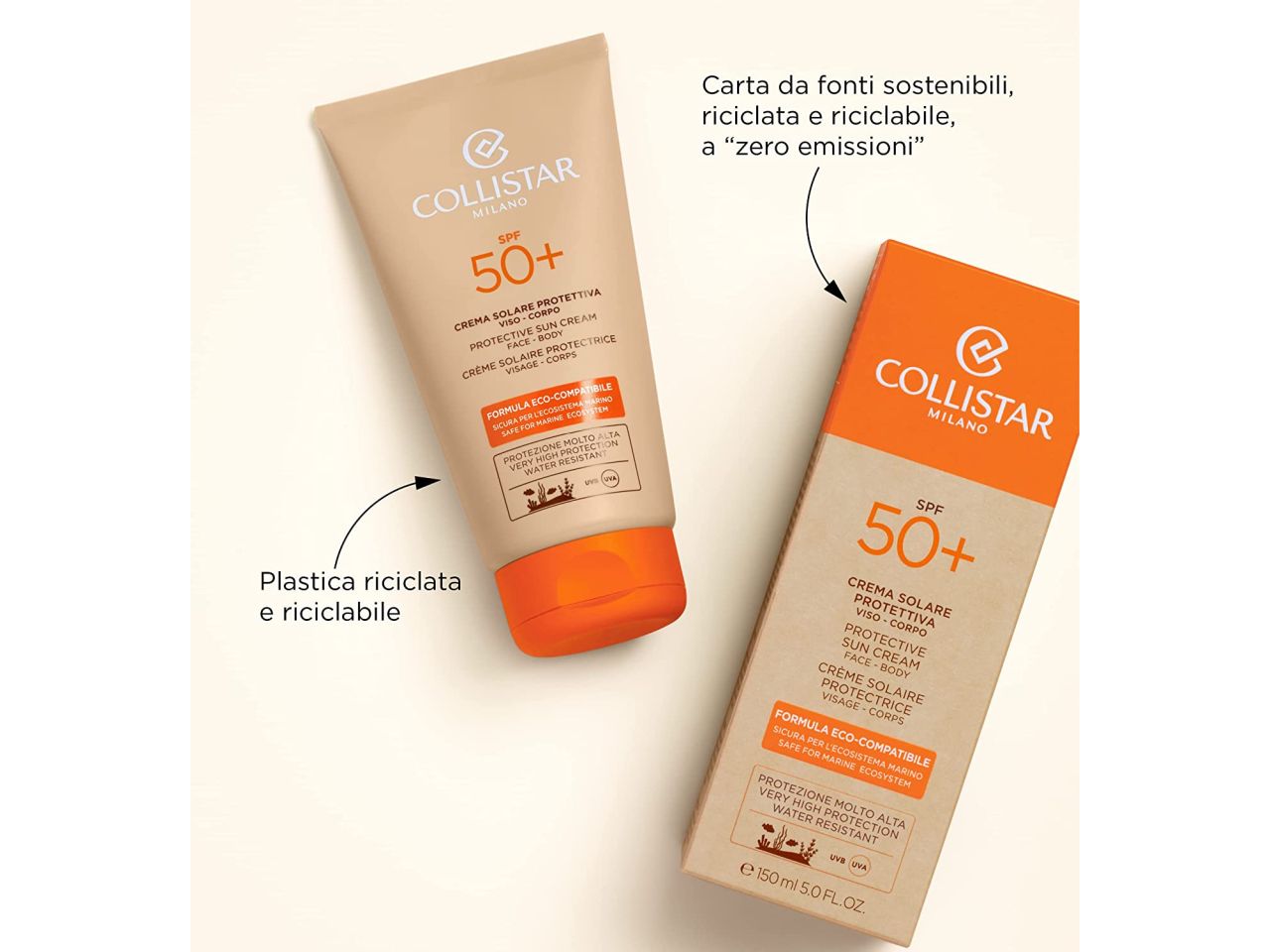 Collistar crema solare protettiva spf50+ formula eco- compatibile formato da 150ml