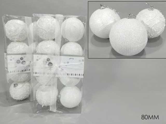 sfera 80mm 8pz glitter bianco 498251