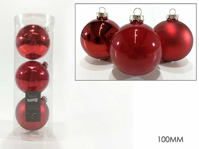 palline natalizie rosso in vetro diametro 10cm - 3 pezzi