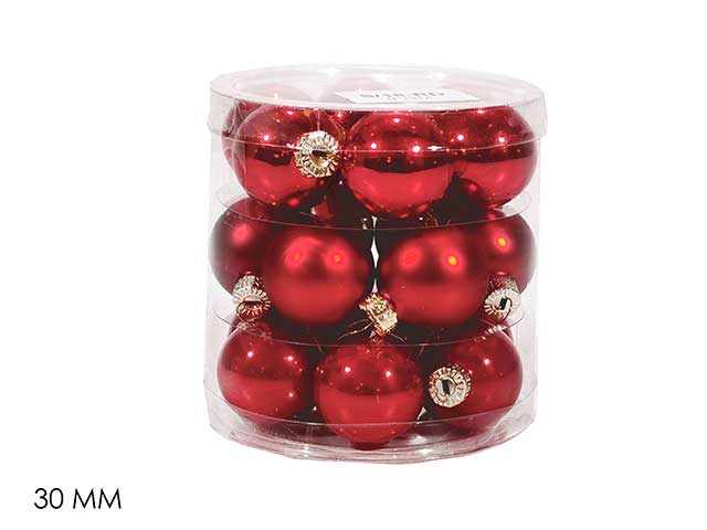 palline natalizie rosso in vetro diametro 3cm - 18 pezzi