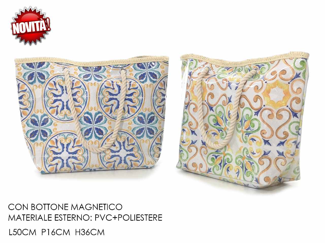 Borsa spiaggia con bottiglia decorazione maiolica