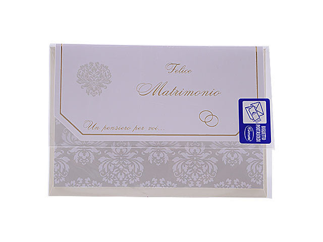 biglietto per matrimonio porta soldi bianco con inserti dorati