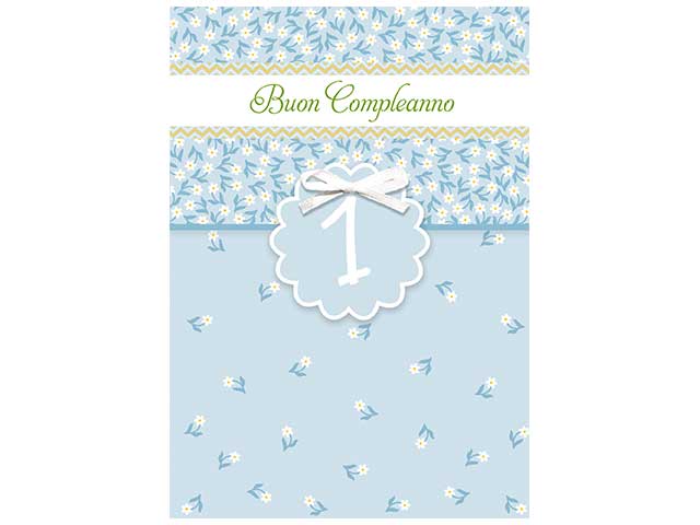 biglietto di buon primo compleanno azzurro 12x18 cm