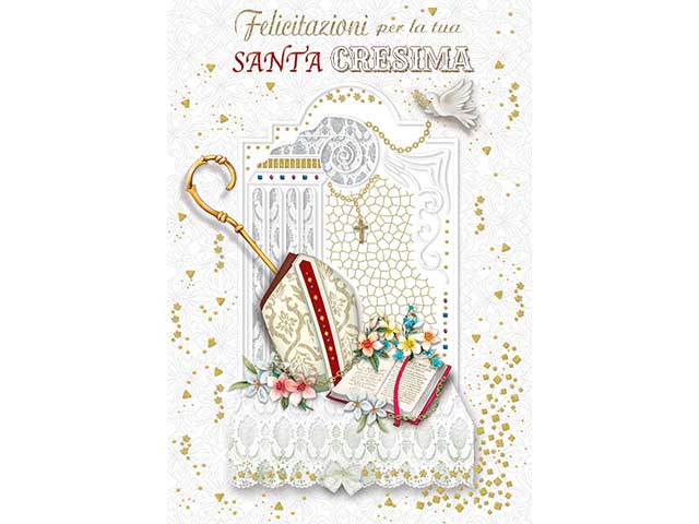 Biglietto cresima con glitter multicolor 12x18 cm