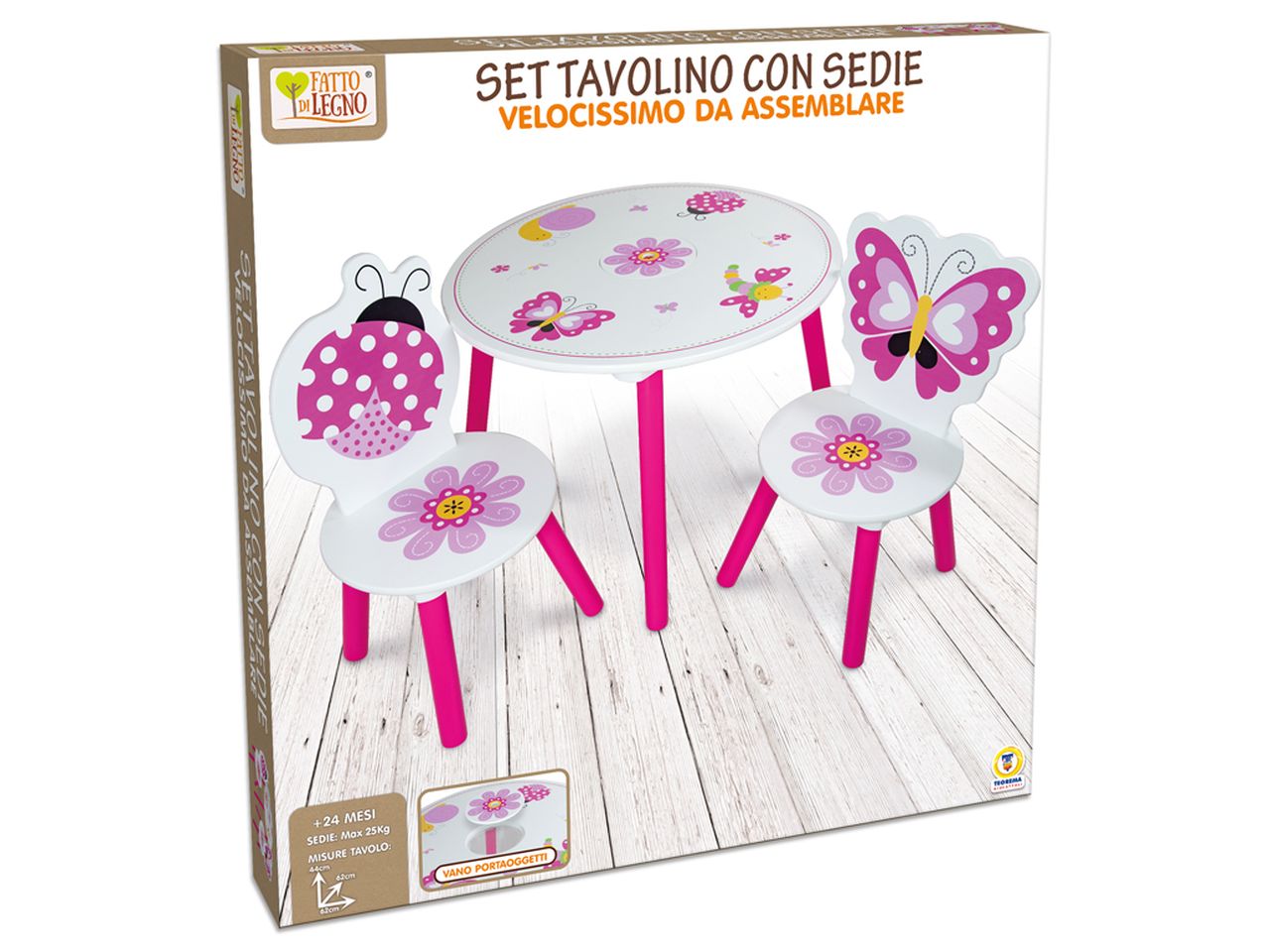 Fatto di legno - set tavolino h.45cm e due sedie