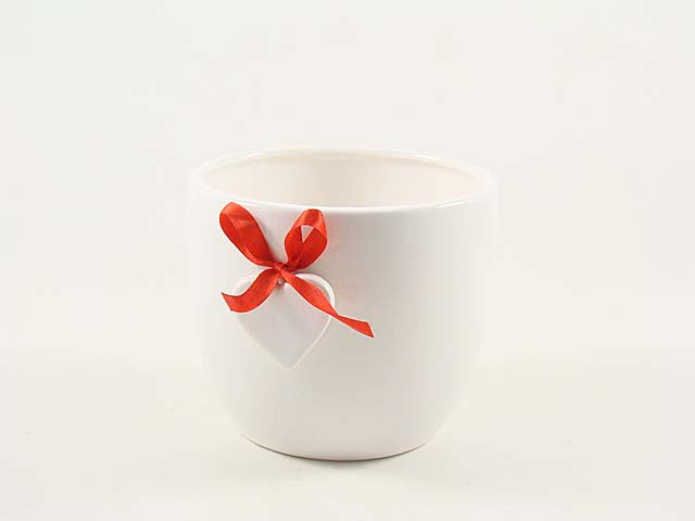 L.bianca cachepot c/fiocco cuore 13x15cm